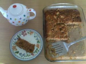 Delicious apple cake enjoyed with a cup of tea